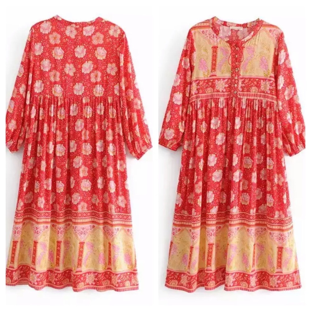 Poinciana Cherry Boho Gypsy Cotton Dress - Picture 8 of 8